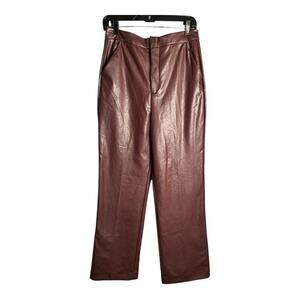 BBJ Burgundy Faux Leather High Rise Wide Leg Trousers Size Large